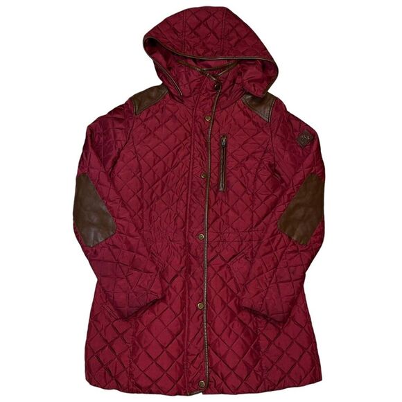 Ralph Lauren Diamond Quilted Jacket Red Faux Leather Trim Women's Size S - Picture 1 of 8